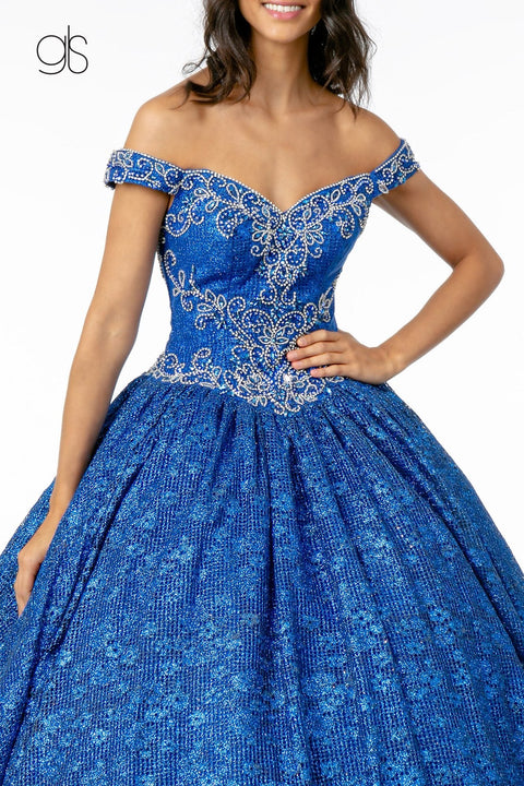 Elizabeth K GL1821: Off-Shoulder Ball Gown with Jewels