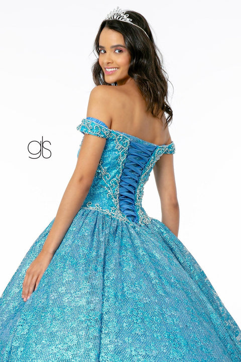 Elizabeth K GL1821: Off-Shoulder Ball Gown with Jewels