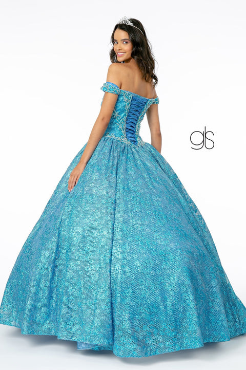 Elizabeth K GL1821: Off-Shoulder Ball Gown with Jewels
