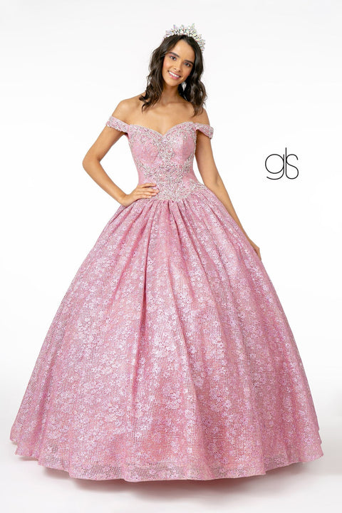 Elizabeth K GL1821: Off-Shoulder Ball Gown with Jewels