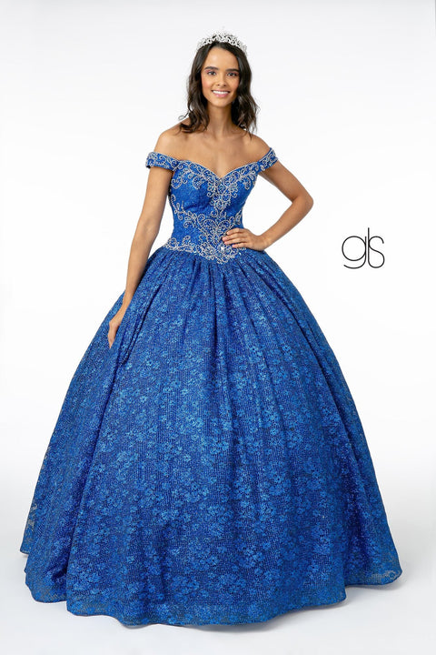 Elizabeth K GL1821: Off-Shoulder Ball Gown with Jewels