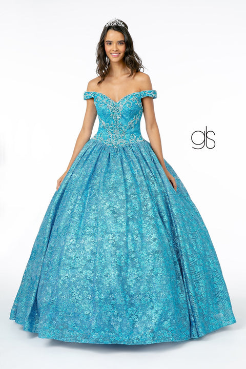 Elizabeth K GL1821: Off-Shoulder Ball Gown with Jewels