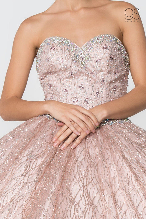 Jeweled Strapless Cape Ball Gown by Elizabeth K GL2801