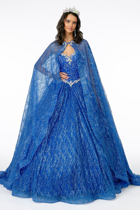 Jeweled Strapless Cape Ball Gown by Elizabeth K GL2801
