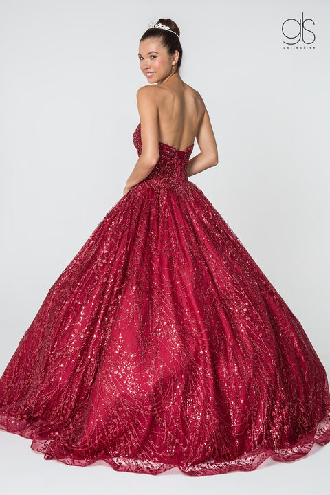 Elizabeth K GL2804: Strapless Glitter Ball Gown with Jeweled Jacket