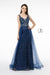 Elizabeth K GL1840: V-Neck Gown with Jewels and Glitter Overskirt