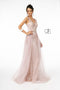 Elizabeth K GL1840: V-Neck Gown with Jewels and Glitter Overskirt