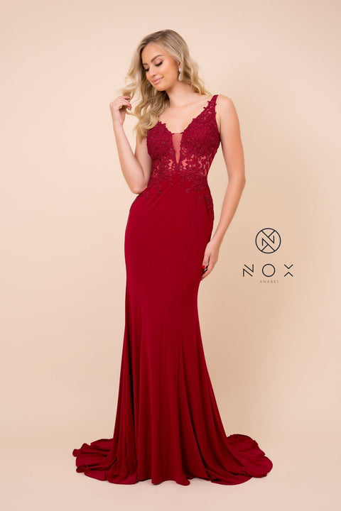 Mermaid Dress wtih Lace Applique Illusion by Nox Anabel J326