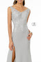 Elizabeth K GL1839: V-Neck Fitted Dress with Lace Applique