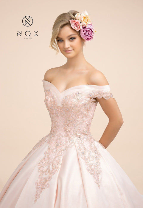 Lace Off Shoulder Applique Ball Gown by Nox Anabel U802