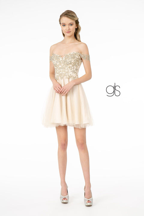 Lace Applique Short Off Shoulder Dress by Elizabeth K GS2862