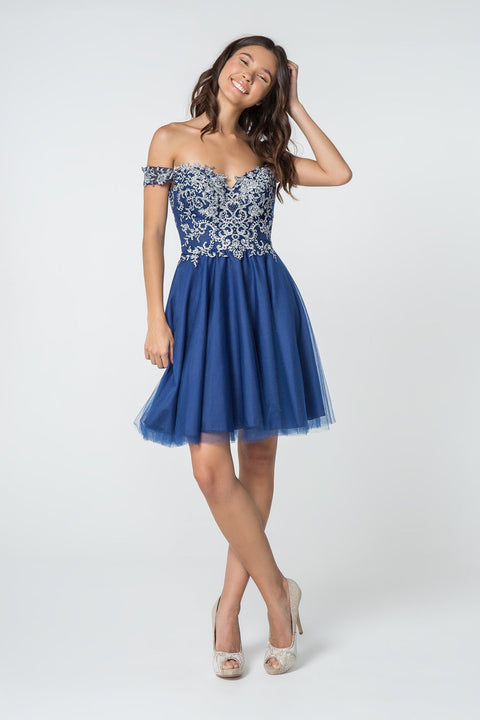 Lace Applique Short Off Shoulder Dress by Elizabeth K GS2862