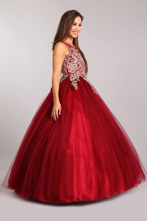 Sleeveless Lace Applique Ball Gown by Cinderella Couture 5041