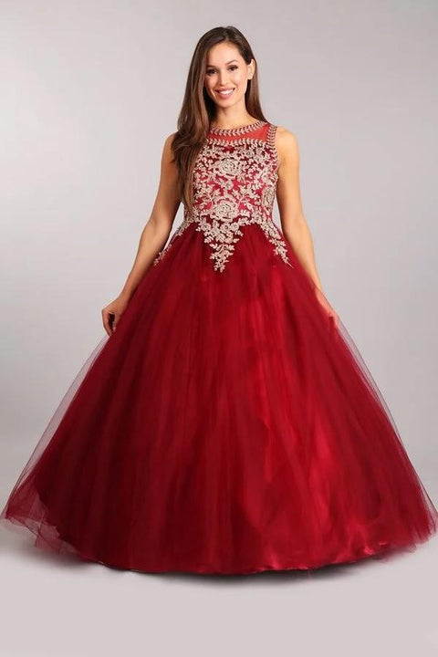 Sleeveless Lace Applique Ball Gown by Cinderella Couture 5041