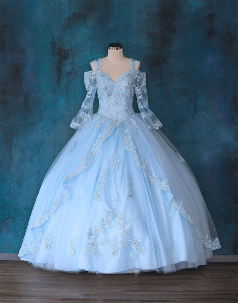 Quinceanera Lace Bell Sleeve Dress by Calla KY70029