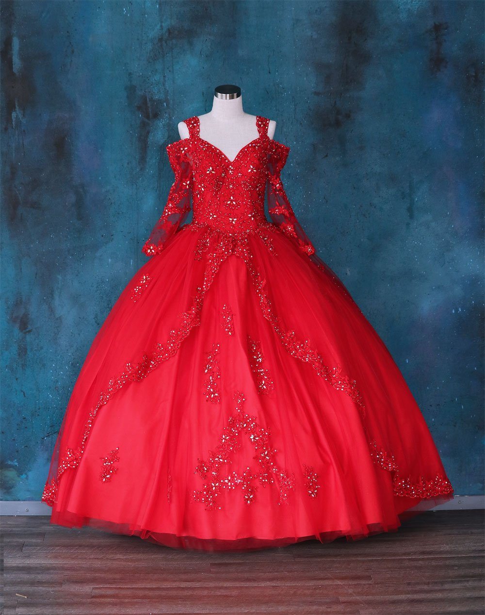 fitted lace wedding dress Off-Shoulder Ball Gown by Rachel Allan RQ5001 main image 1