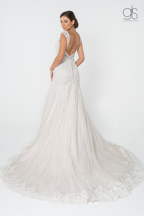 Elizabeth K Gl2821: Deep V-Neck Wedding Gown with Lace Embellishments – alternate view 3