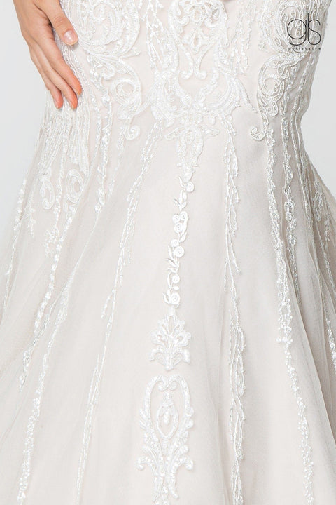 Elizabeth K Gl2821: Deep V-Neck Wedding Gown with Lace Embellishments – alternate view 2