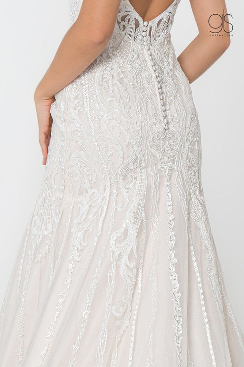 Elizabeth K Gl2821: Deep V-Neck Wedding Gown with Lace Embellishments – alternate view 4
