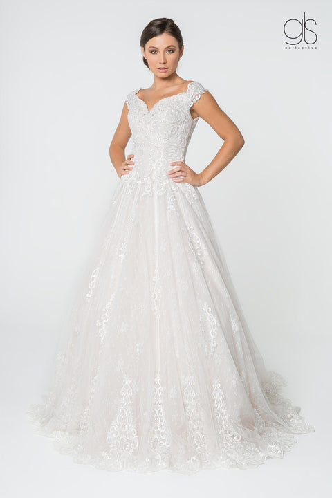 Elizabeth K Gl2823: A-Line Wedding Gown with Lace Embellishments