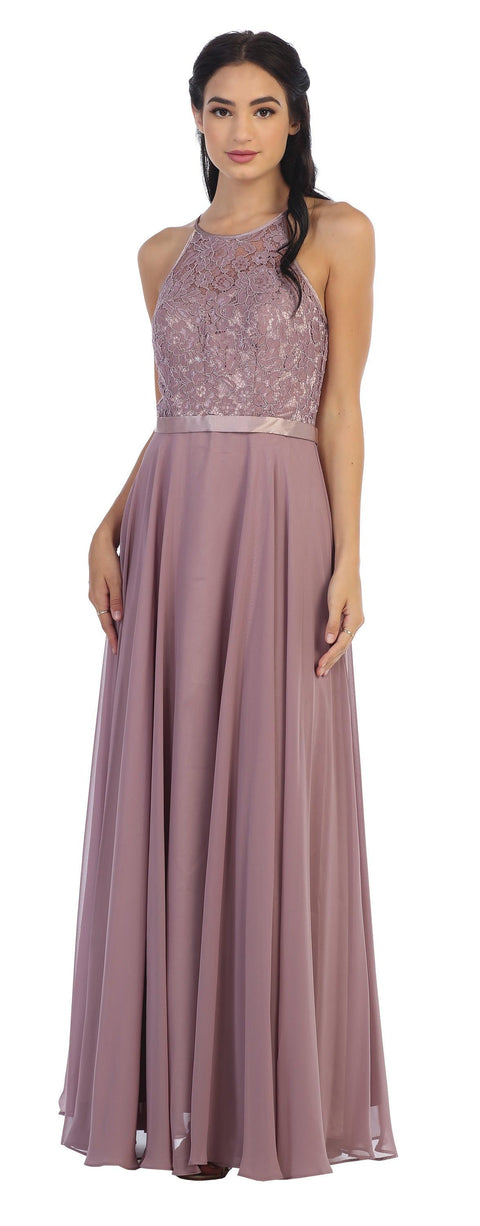 Halter Lace Chiffon Long Bridesmaids Dress