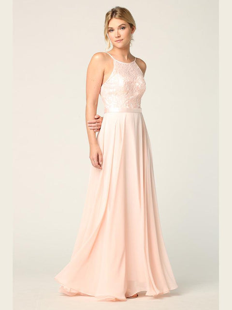 Halter Lace Chiffon Long Bridesmaids Dress