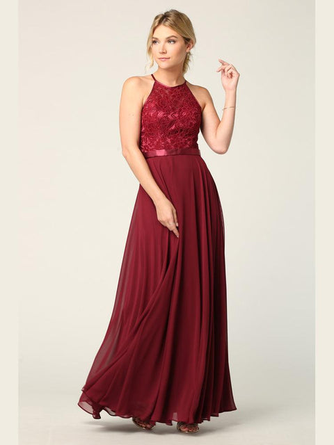 Halter Lace Chiffon Long Bridesmaids Dress