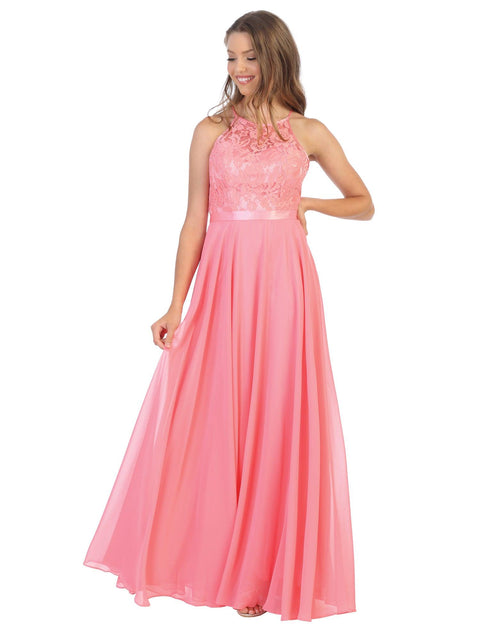 Halter Lace Chiffon Long Bridesmaids Dress