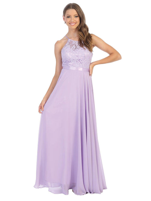 Halter Lace Chiffon Long Bridesmaids Dress