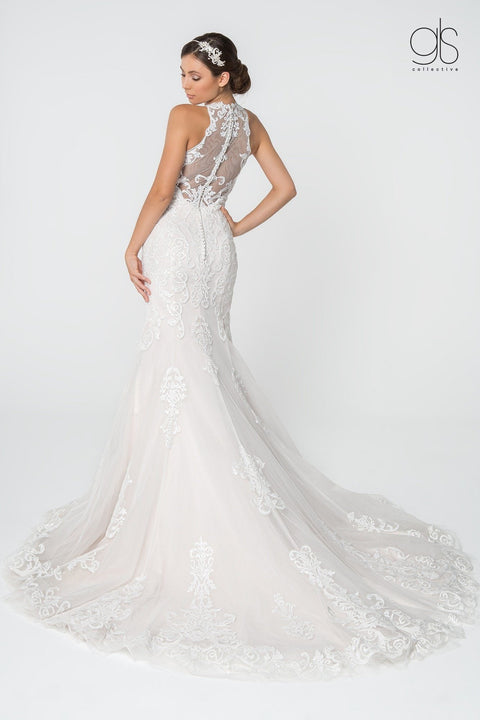 Elizabeth K Gl2818: High-Neck Lace Mermaid Wedding Gown – alternate view 3