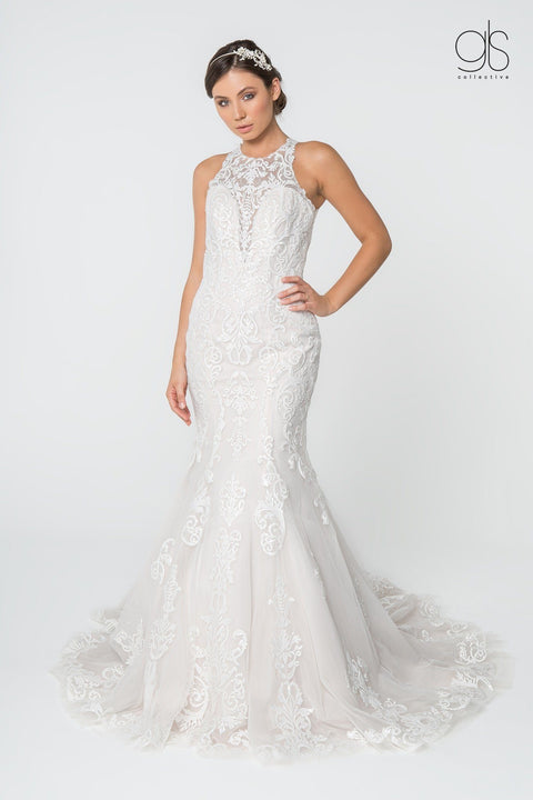 Elizabeth K Gl2818: High-Neck Lace Mermaid Wedding Gown