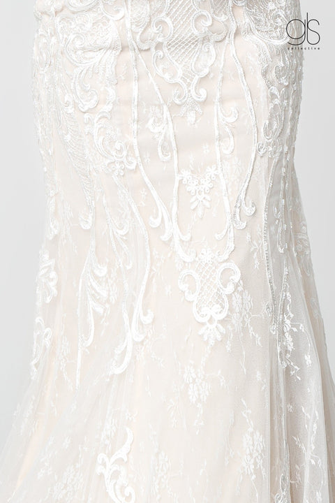 Lace Illusion Deep V-Neck Wedding Gown by Elizabeth K GL2820