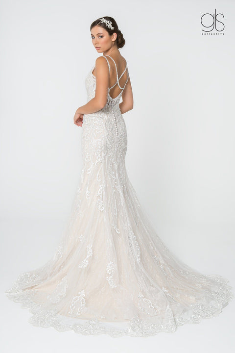 Lace Illusion Deep V-Neck Wedding Gown by Elizabeth K GL2820