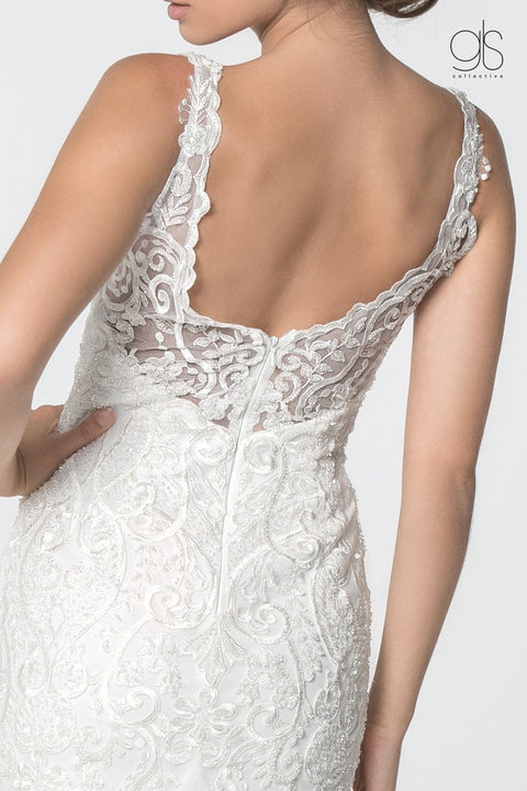 Elizabeth K Gl2815: V-Neck Lace Mermaid Wedding Gown – alternate view 4