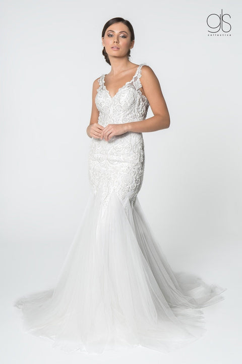 Ivory Elizabeth K Gl2815: V-Neck Lace Mermaid Wedding Gown