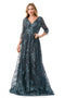 Geometric Elegance A-line Gown: 3/4 Sleeve Lattice Print - Coya M2735