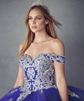 Off Shoulder Layered Glitter Ball Gown by Juliet 1432