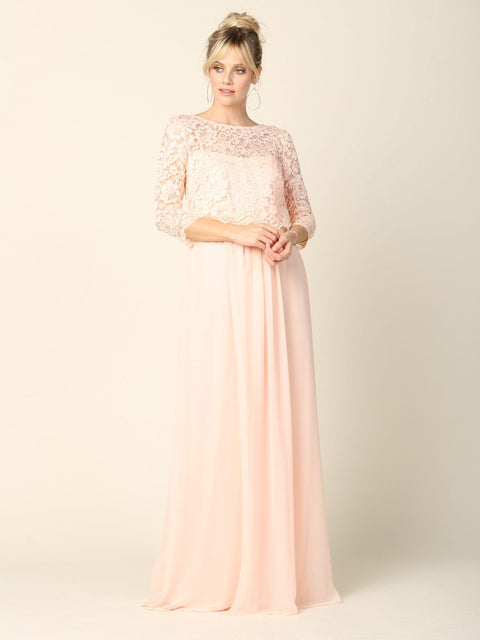 Mother of the Bride Chiffon Dress with Long 3/4 Sleeve