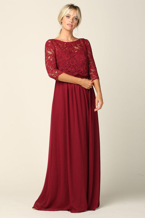 Mother of the Bride Chiffon Dress with Long 3/4 Sleeve