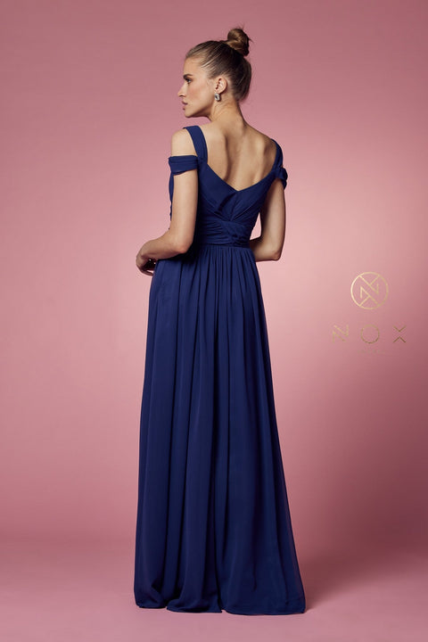 Long Cold Shoulder A-line  Dress with Slit by Nox Anabel Y277