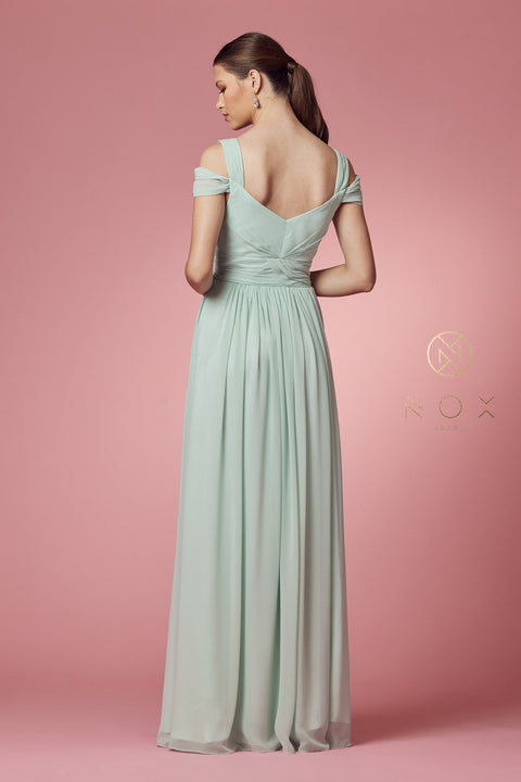 Long Cold Shoulder A-line  Dress with Slit by Nox Anabel Y277