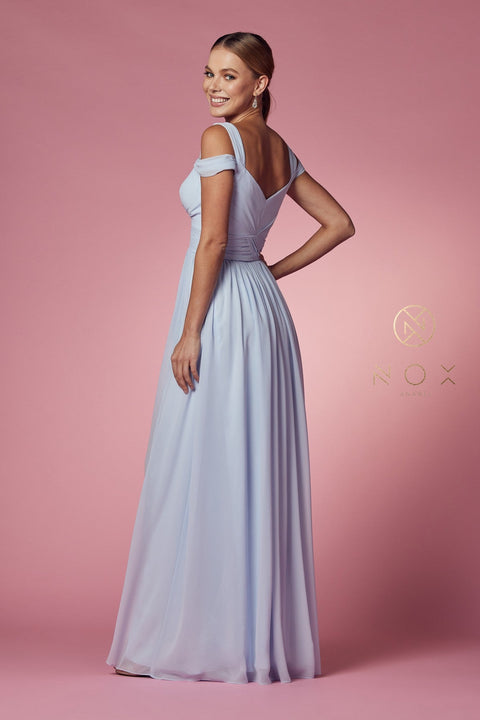 Long Cold Shoulder A-line  Dress with Slit by Nox Anabel Y277