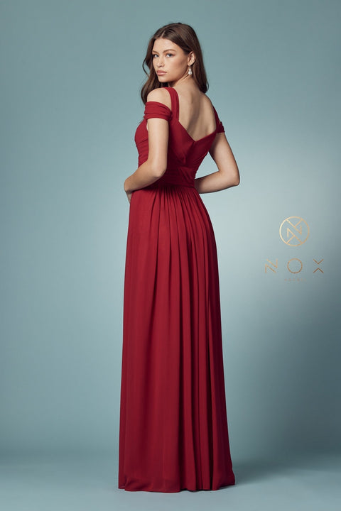 Long Cold Shoulder A-line  Dress with Slit by Nox Anabel Y277
