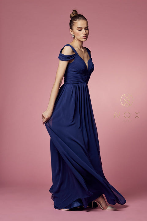 Long Cold Shoulder A-line  Dress with Slit by Nox Anabel Y277
