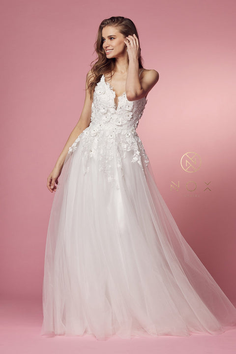 A-Line Boho Long Gown with Lace Embellishments and Side Slit by Sheer Dreamz