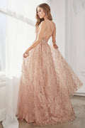 Long A-line Glitter Lace Dress by Cinderella Divine C32