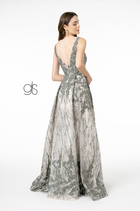Elizabeth K GL1835: A-line Lace Dress with Jewels