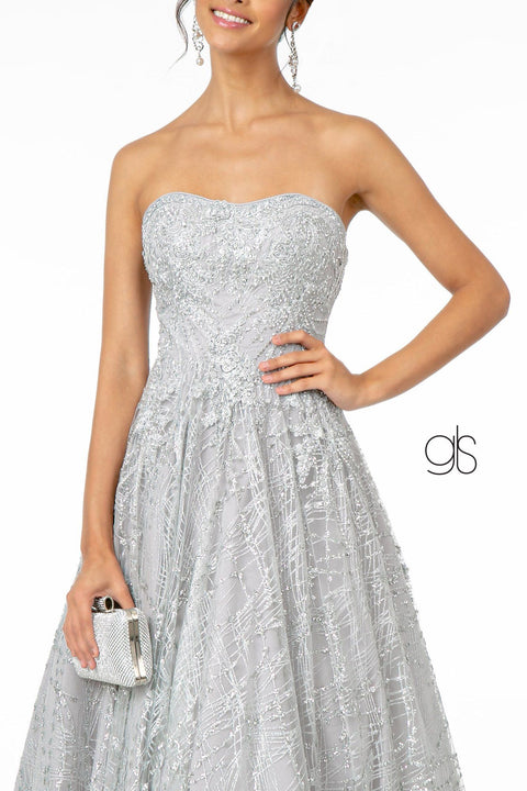 Elizabeth K GL2921: Long Strapless A-Line Glitter Dress