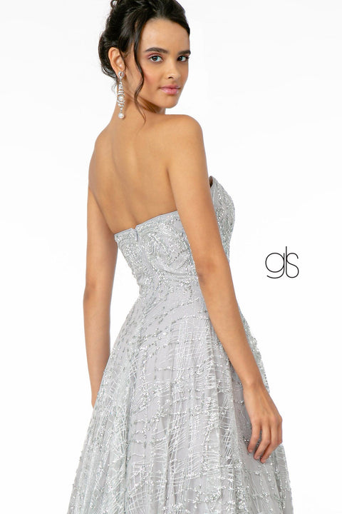 Elizabeth K GL2921: Long Strapless A-Line Glitter Dress
