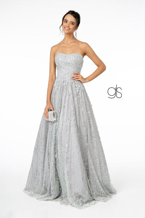 Elizabeth K GL2921: Long Strapless A-Line Glitter Dress